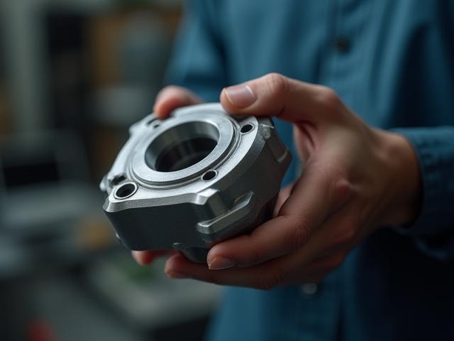 En tekniker som holder en nylig fabrikkert metallkomponent av høy kvalitet